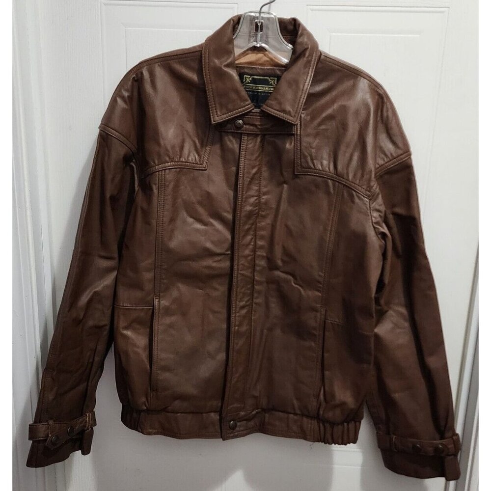 Vintage Pioneer Wear Mens Western Bomber Style Brown Soft Leather Jacket Size 40